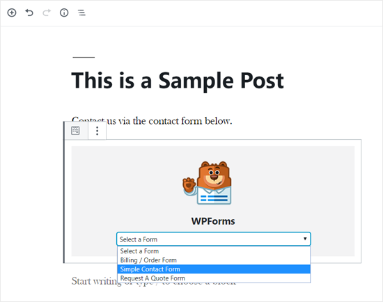 WordPress Editör için WPForms Bloğu