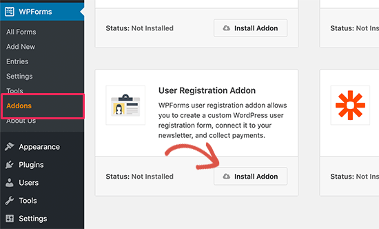 Kullanıcı kaydını ve giriş formunu ekle addon