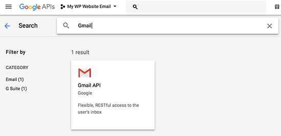 Gmail API'sını seçin