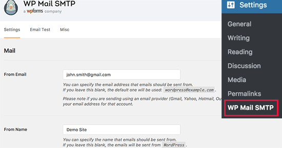 Gmail için WP Mail SMTP ayarları