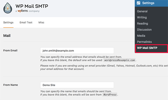 WP Mail SMTP ayarları