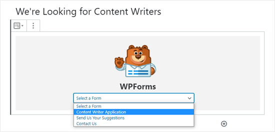 Formunuzu WPForms açılır listesinden seçme