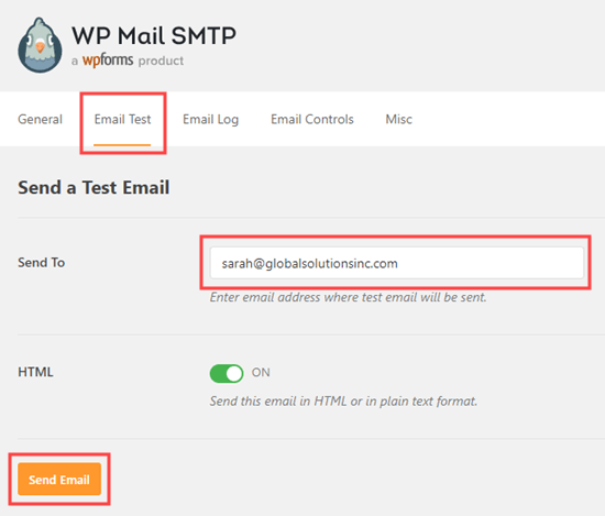 WP Mail SMTP'den bir test e-postası gönderin