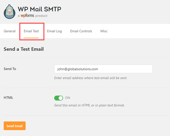 Her şeyin doğru şekilde kurulduğunu doğrulamak için WP Mail SMTP'den bir e-posta testi gönderme