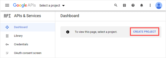Google Developers Console kontrol panelinde bir proje oluşturma