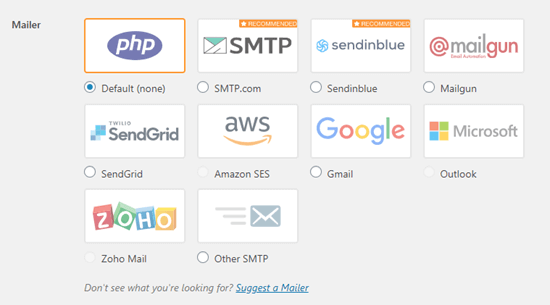 WP Mail SMTP ile kullanılacak posta hizmetini seçme