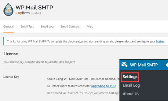 WP Mail SMTP eklenti ayarları sayfası