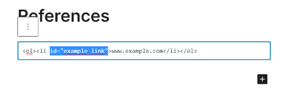 Dipnot bağlantısına HTML ID kodunu girin