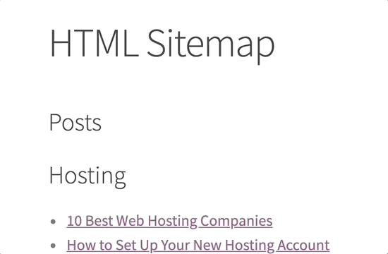 HTML site haritası gönderileri ve sayfaları